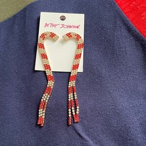 Betsey Johnson Red and Silver Candy Cane Earrings